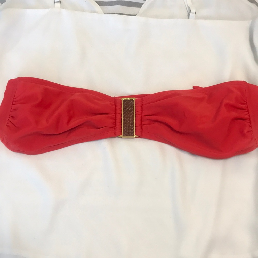 VIX red strapless top with brown jewel in middle!